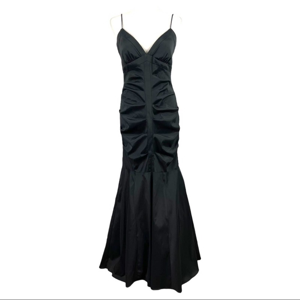 Xscape Black Taffeta Ruched Mermaid Long Gown Dress Size 10